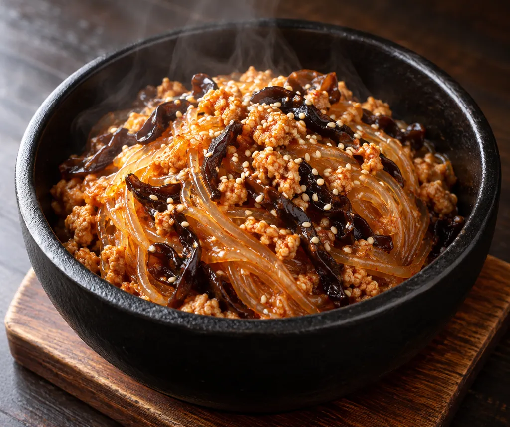 鶏ひき肉ときくらげの春雨ビビン麺の完成イメージ