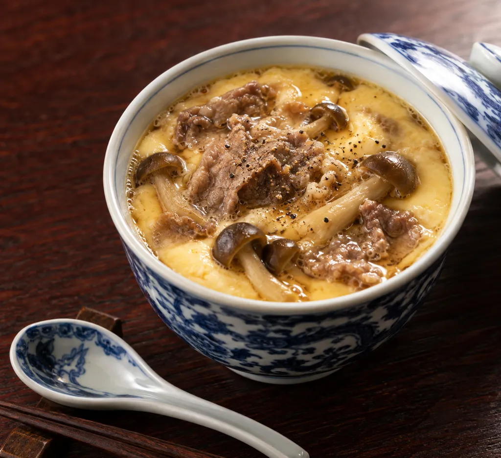 牛こま肉としめじの中華茶碗蒸しの完成イメージ