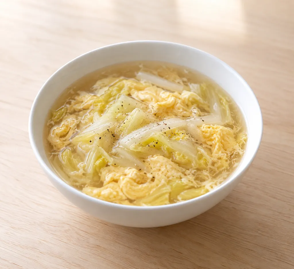 白菜と卵の酸辣スープの完成イメージ