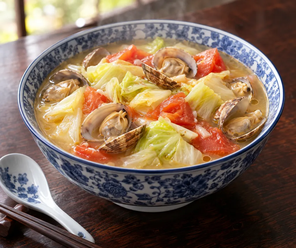 あさりとキャベツのトマト酸菜風鍋の完成イメージ
