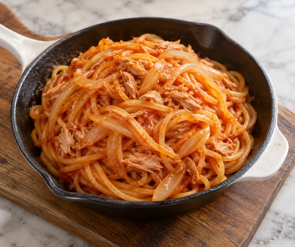 ツナと玉ねぎのナポリタンの完成イメージ