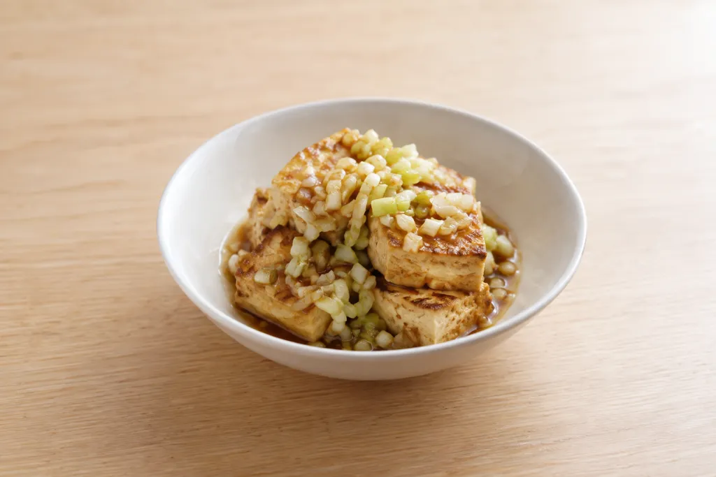 焼き豆腐とねぎの中華だれの完成イメージ