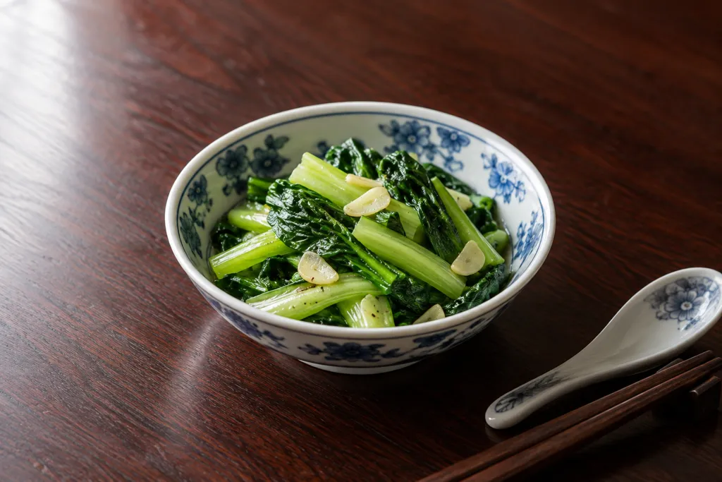 小松菜のにんにく塩炒めの完成イメージ