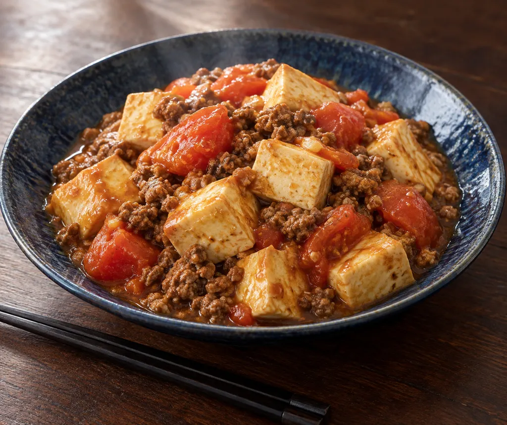 合いびき肉とトマトの豆腐炒めの完成イメージ