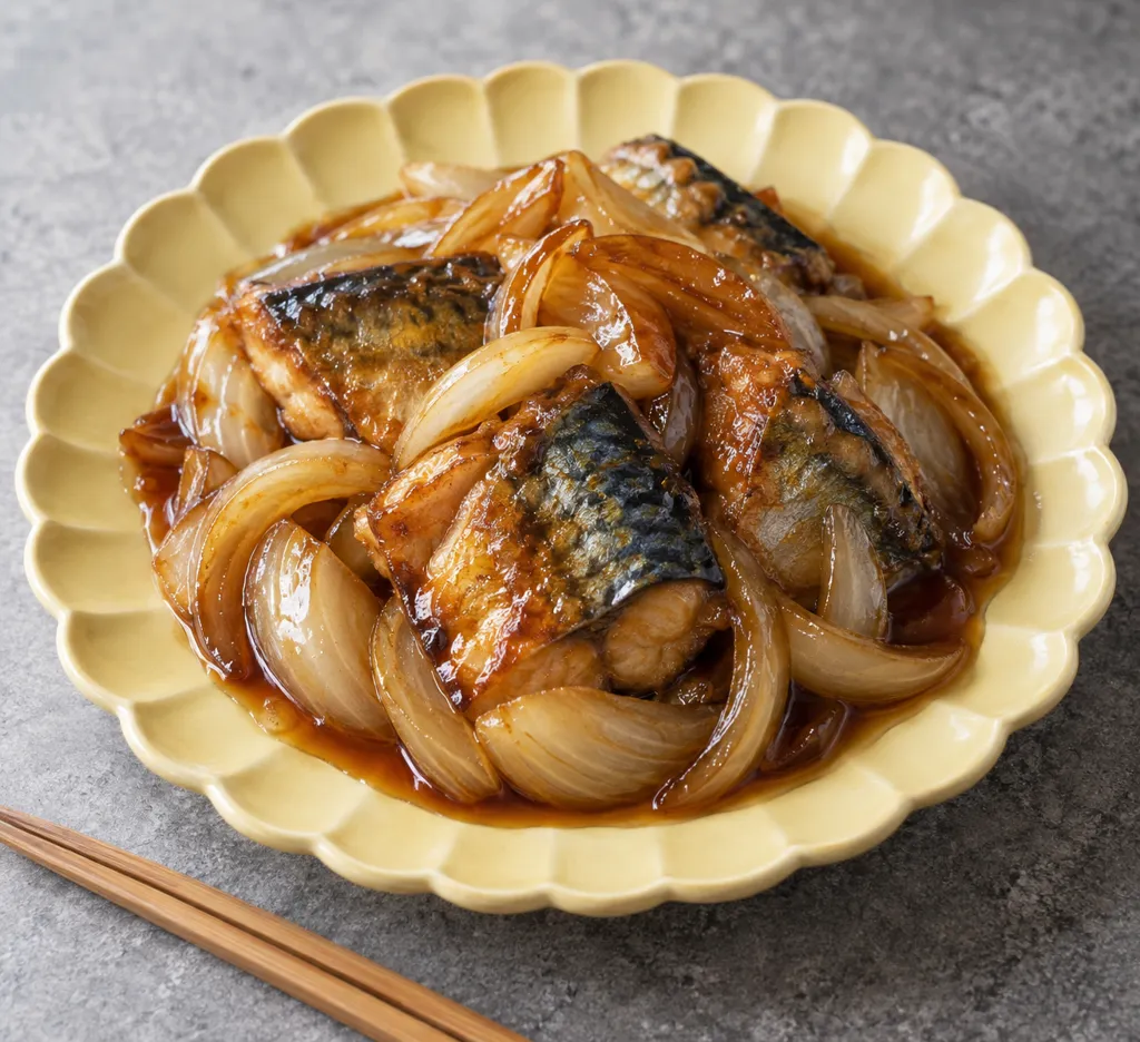 さばと玉ねぎの黒酢あんの完成イメージ