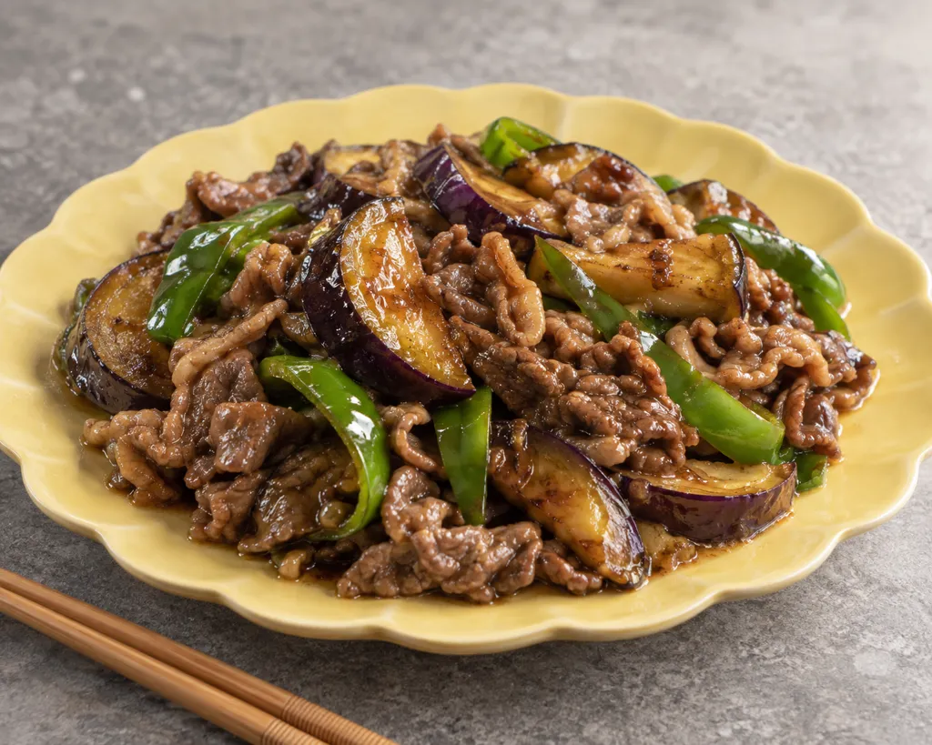 牛肉となすのオイスター炒めの完成イメージ