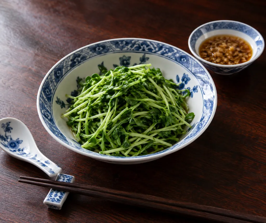 豆苗の中華だれがけの完成イメージ