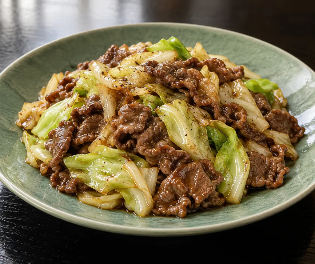 牛薄切り肉とキャベツのオイスター炒めの完成イメージ