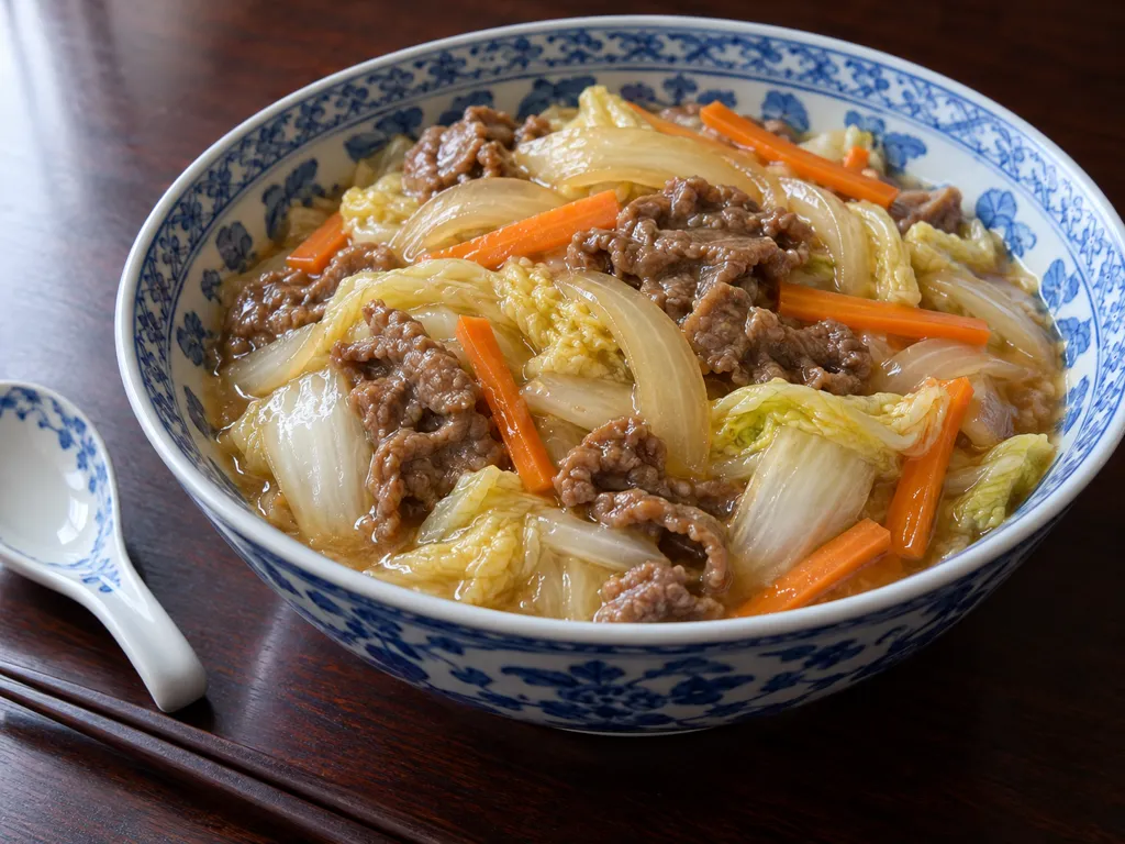 牛こま肉と白菜の八宝菜あんの完成イメージ