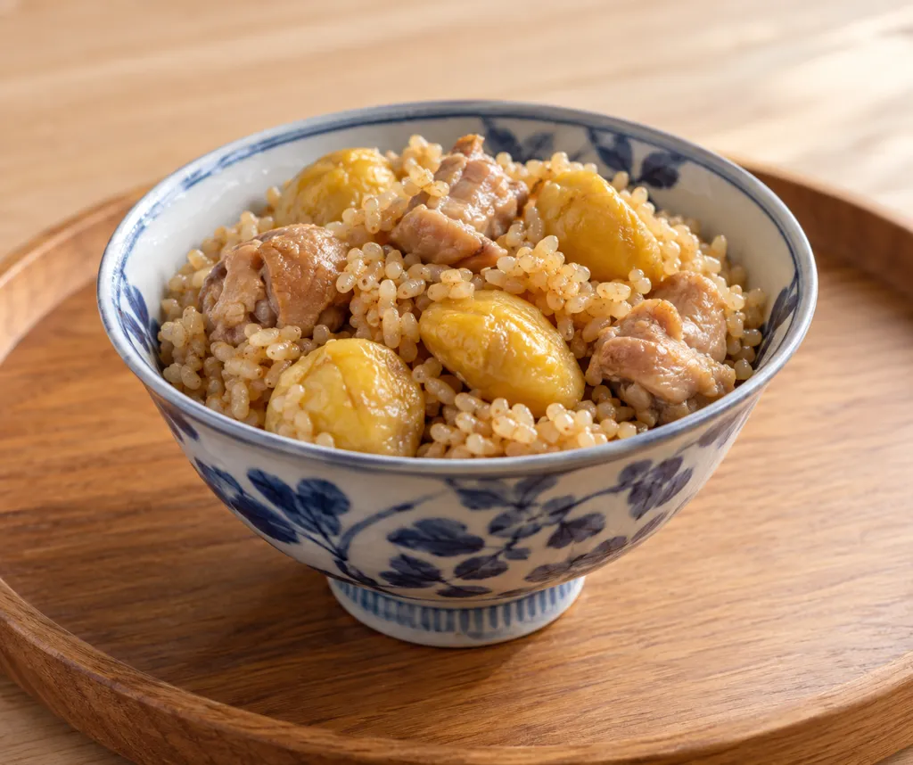鶏もも肉と栗の玄米炊き込みごはんの完成イメージ