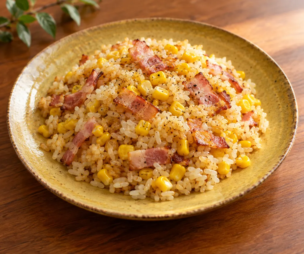 ベーコンとコーンの焼きめしの完成イメージ