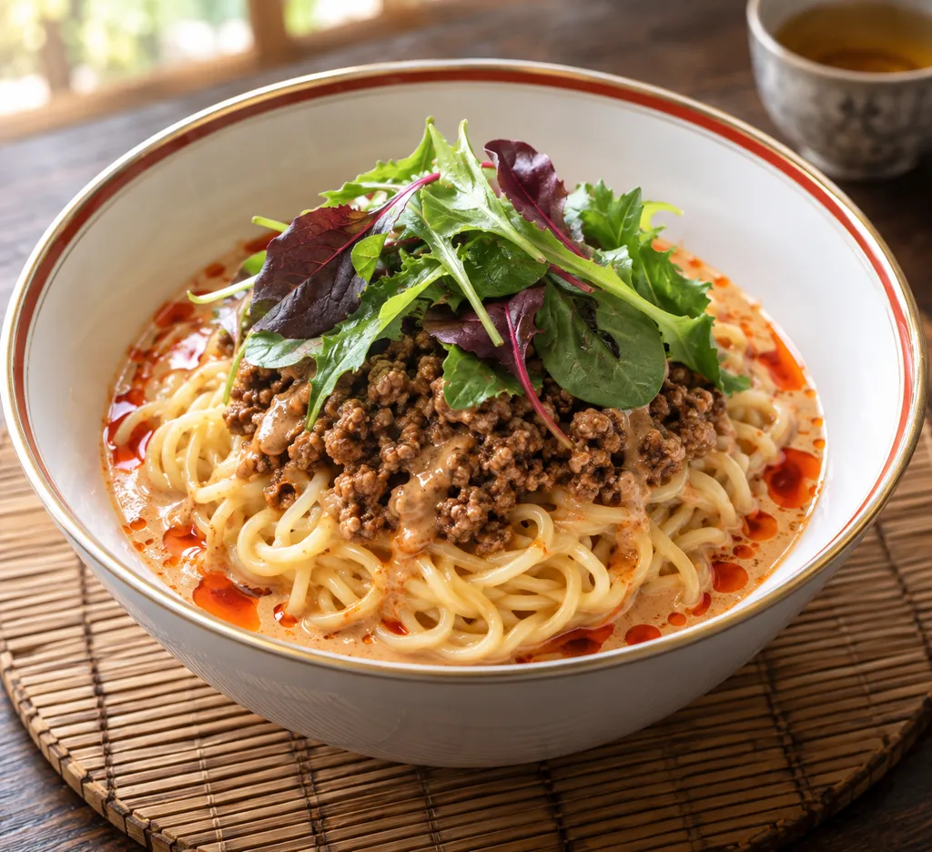 豚ひき肉とベビーリーフの冷やし担々麺の完成イメージ
