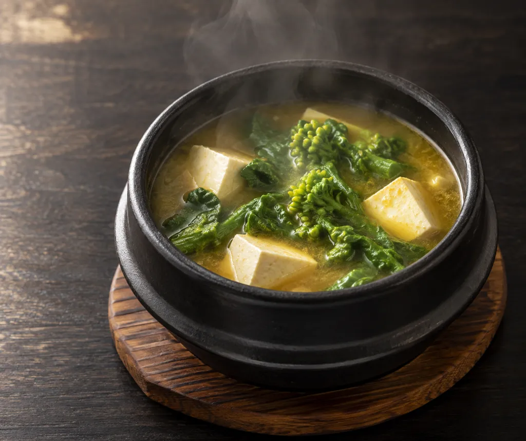 菜の花と豆腐のカレー野菜汁の完成イメージ
