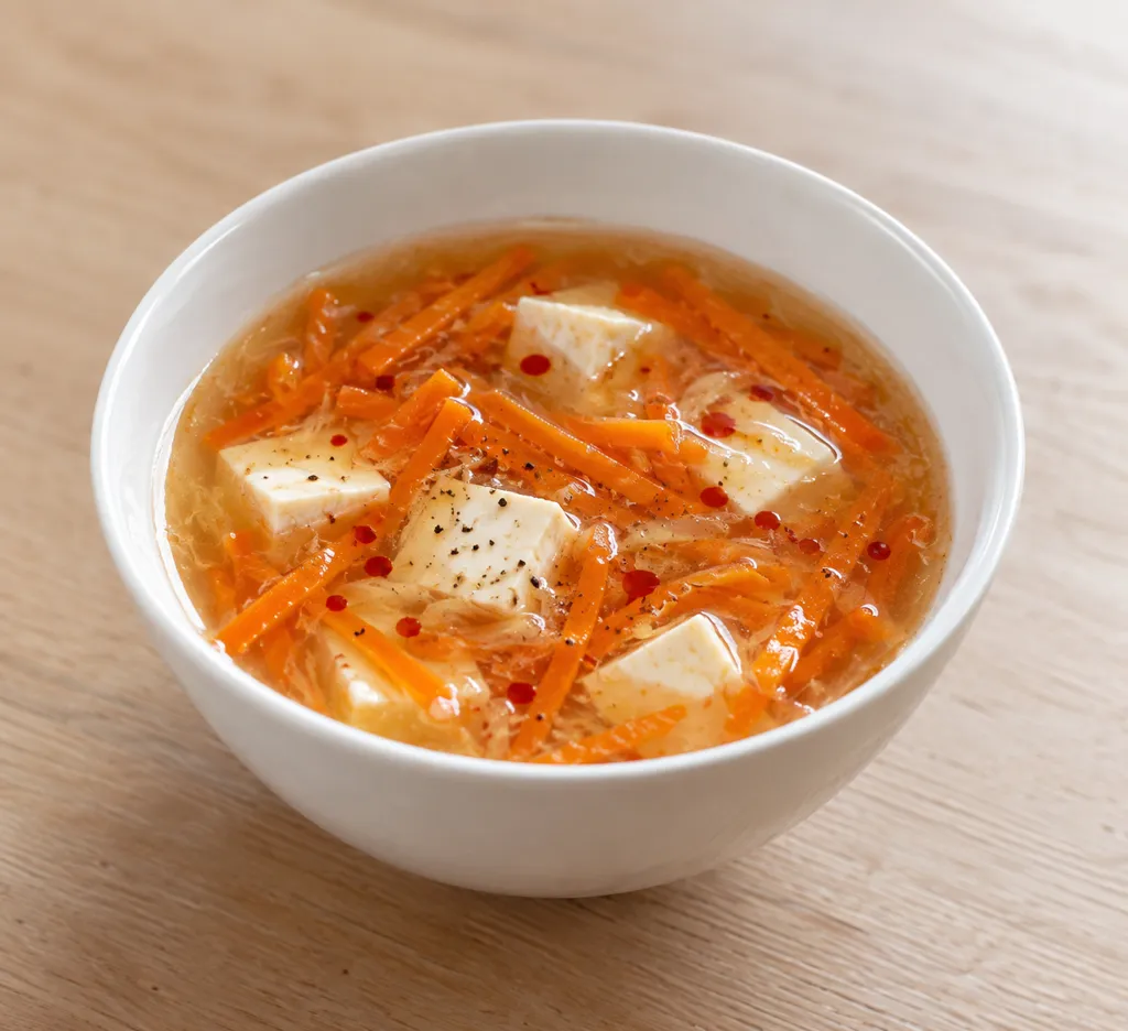 にんじんと豆腐の酸辣スープの完成イメージ