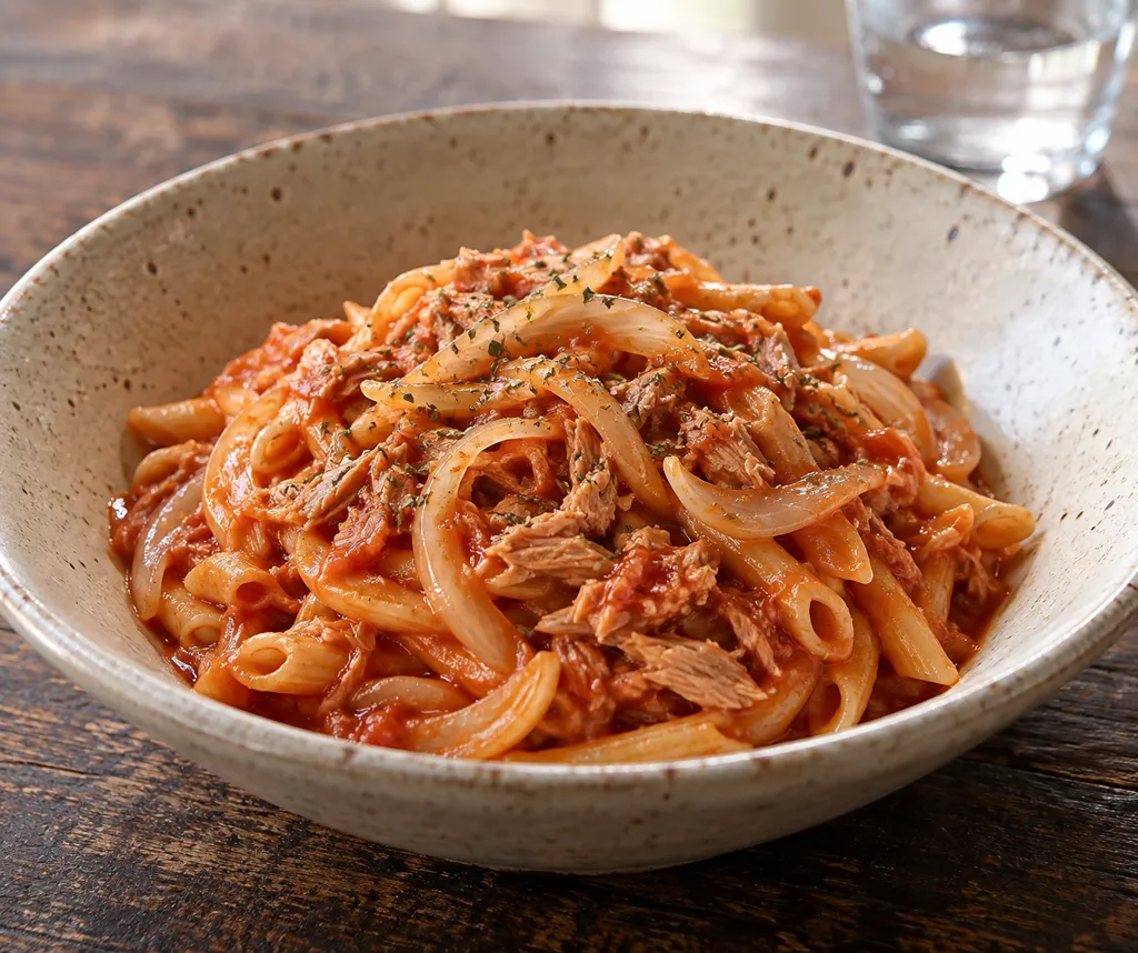 時短ツナと玉ねぎのケチャップパスタの完成イメージ