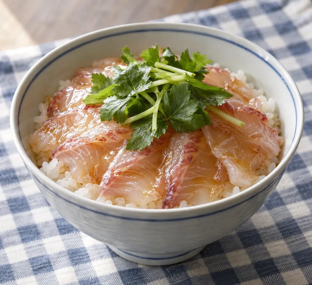 たいと三つ葉の海鮮丼の完成イメージ