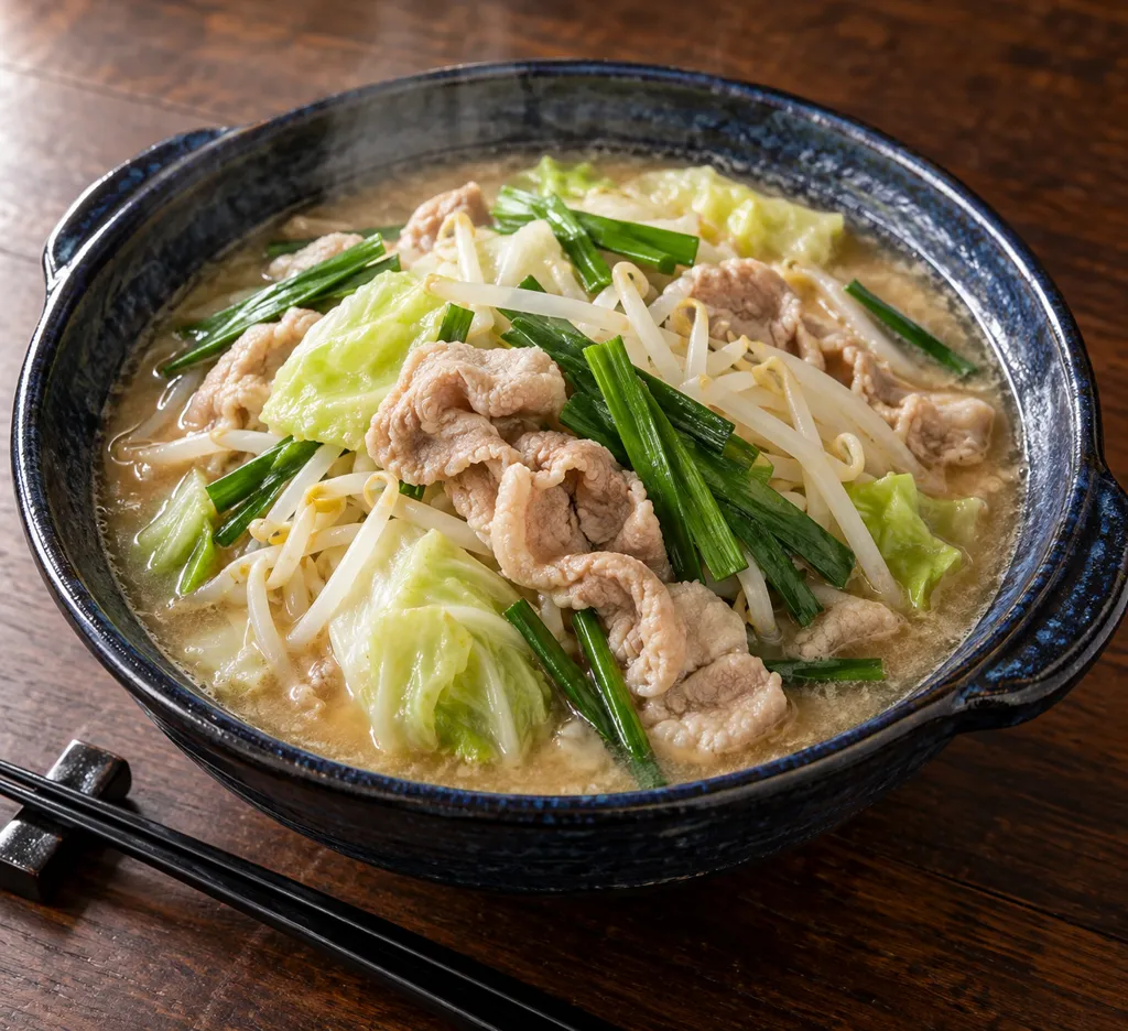 豚こま肉とキャベツの味噌寄せ鍋の完成イメージ