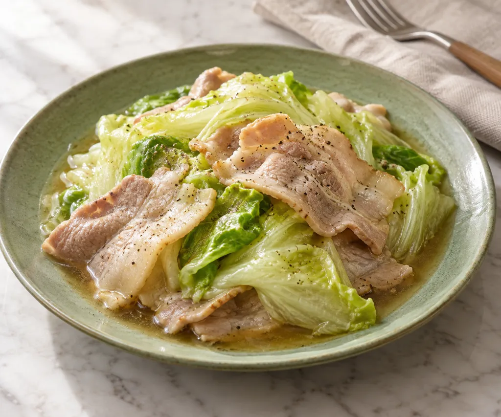 豚バラ肉とレタスのさっぱりコンソメ蒸しの完成イメージ