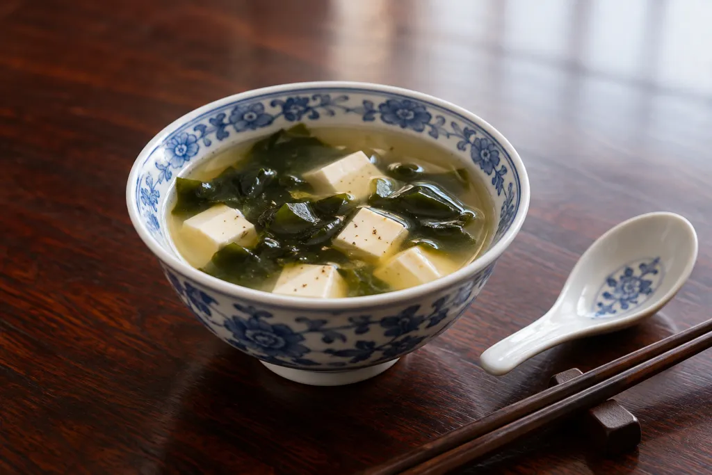 乾燥わかめと豆腐の中華スープの完成イメージ