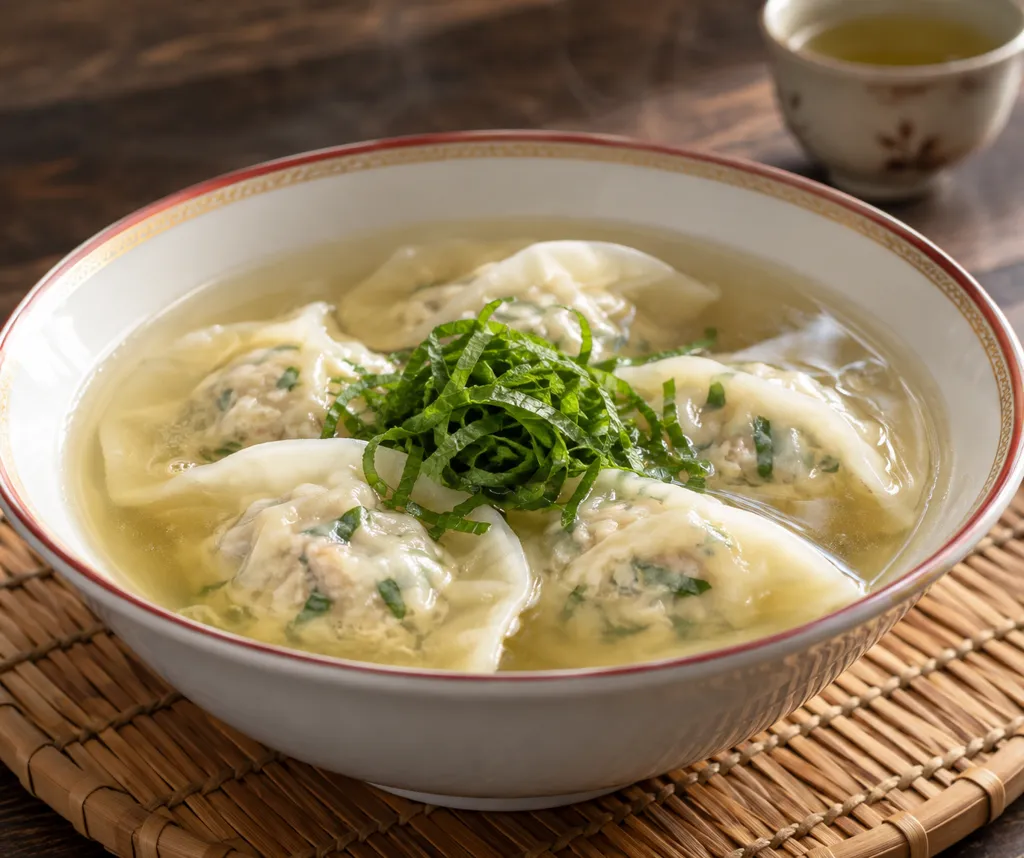 鶏ひき肉と大葉の水餃子スープの完成イメージ