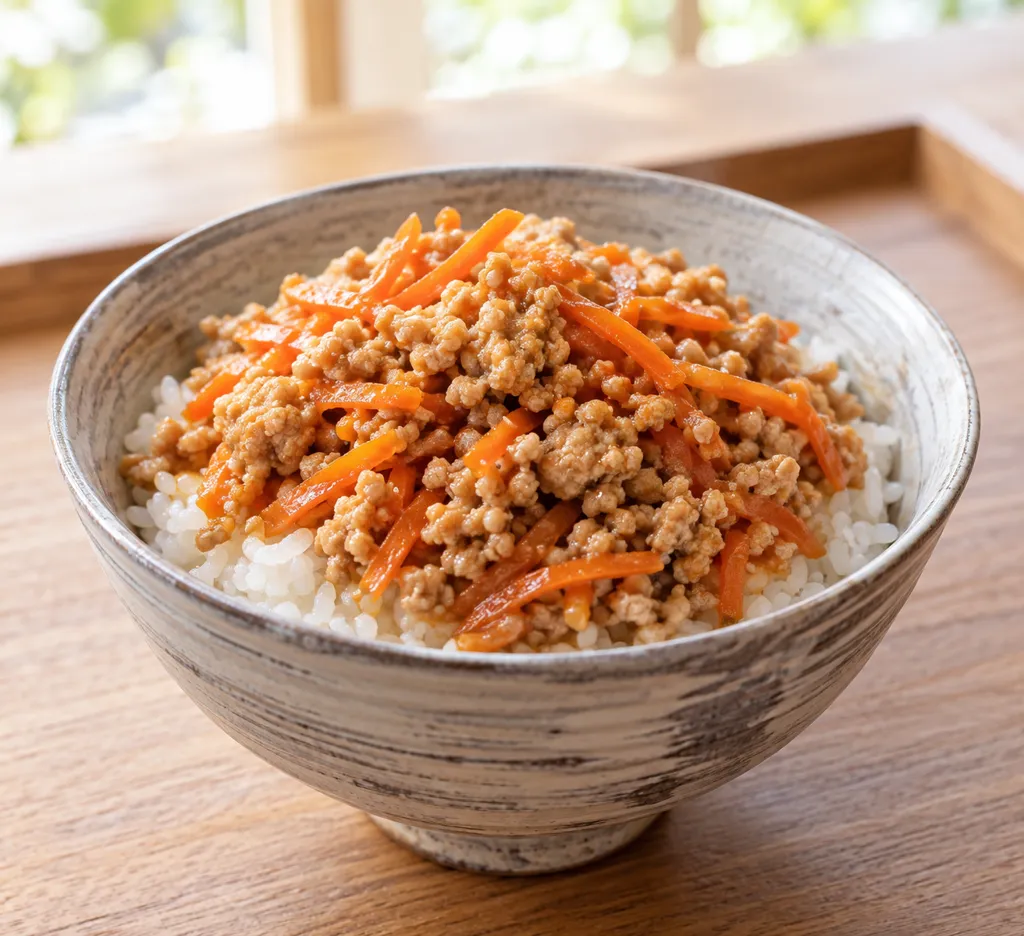鶏肉とにんじんのそぼろ丼の完成イメージ