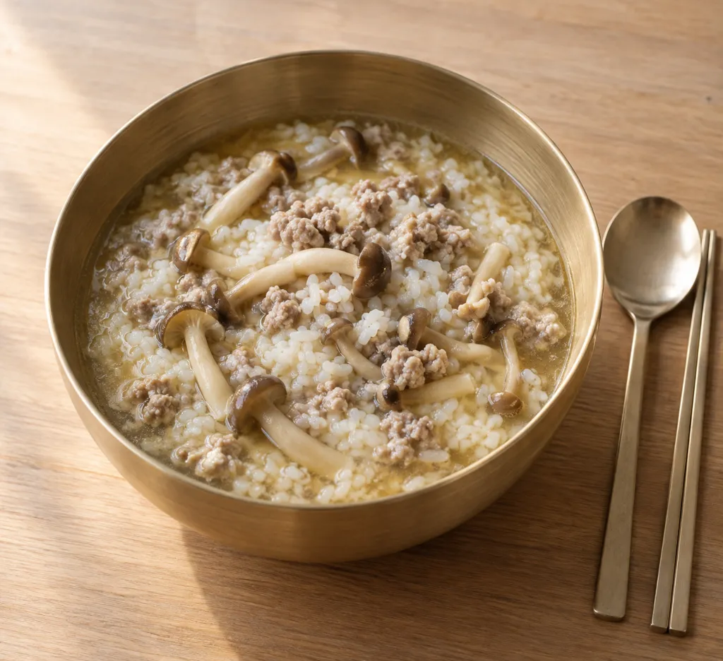豚ひき肉としめじのタイ風おかゆの完成イメージ
