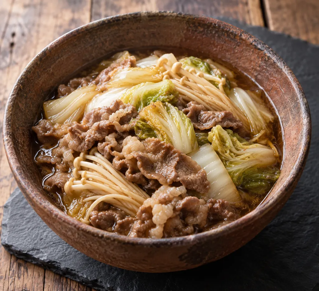 牛バラ肉と白菜のすき煮の完成イメージ