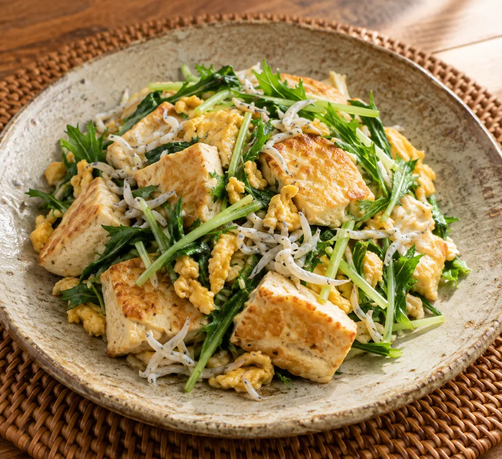 しらすと水菜の豆腐チャンプルーの完成イメージ
