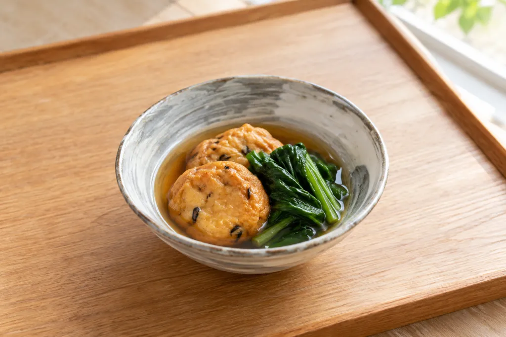 がんもどきとほうれん草の煮びたしの完成イメージ