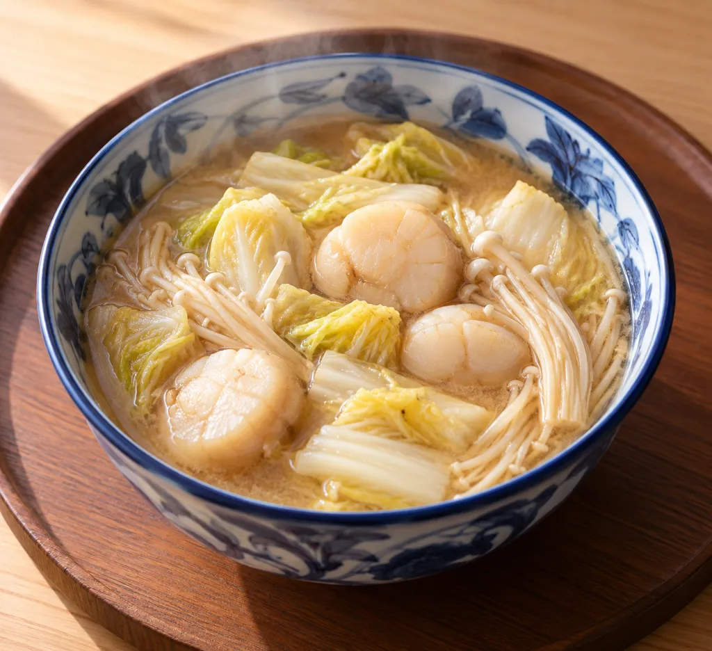 ほたてとえのきの味噌鍋の完成イメージ