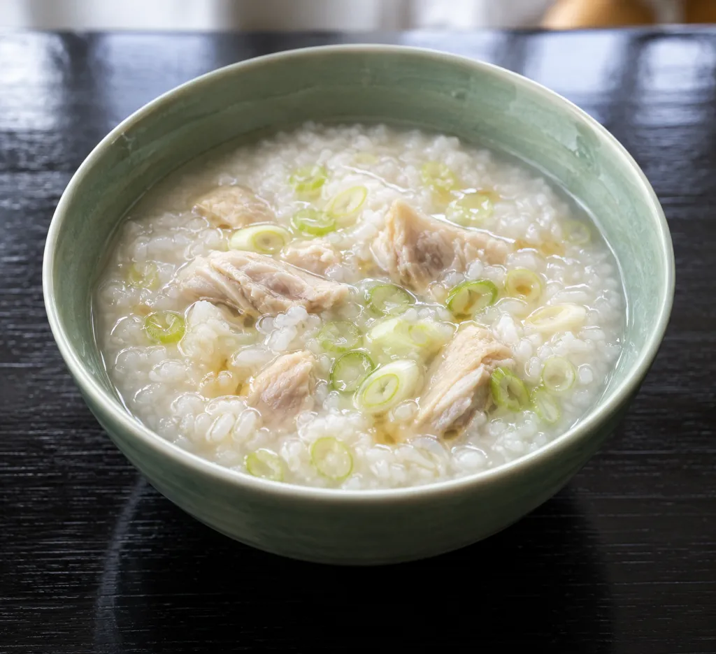 時短鶏もも肉とねぎの中華粥の完成イメージ