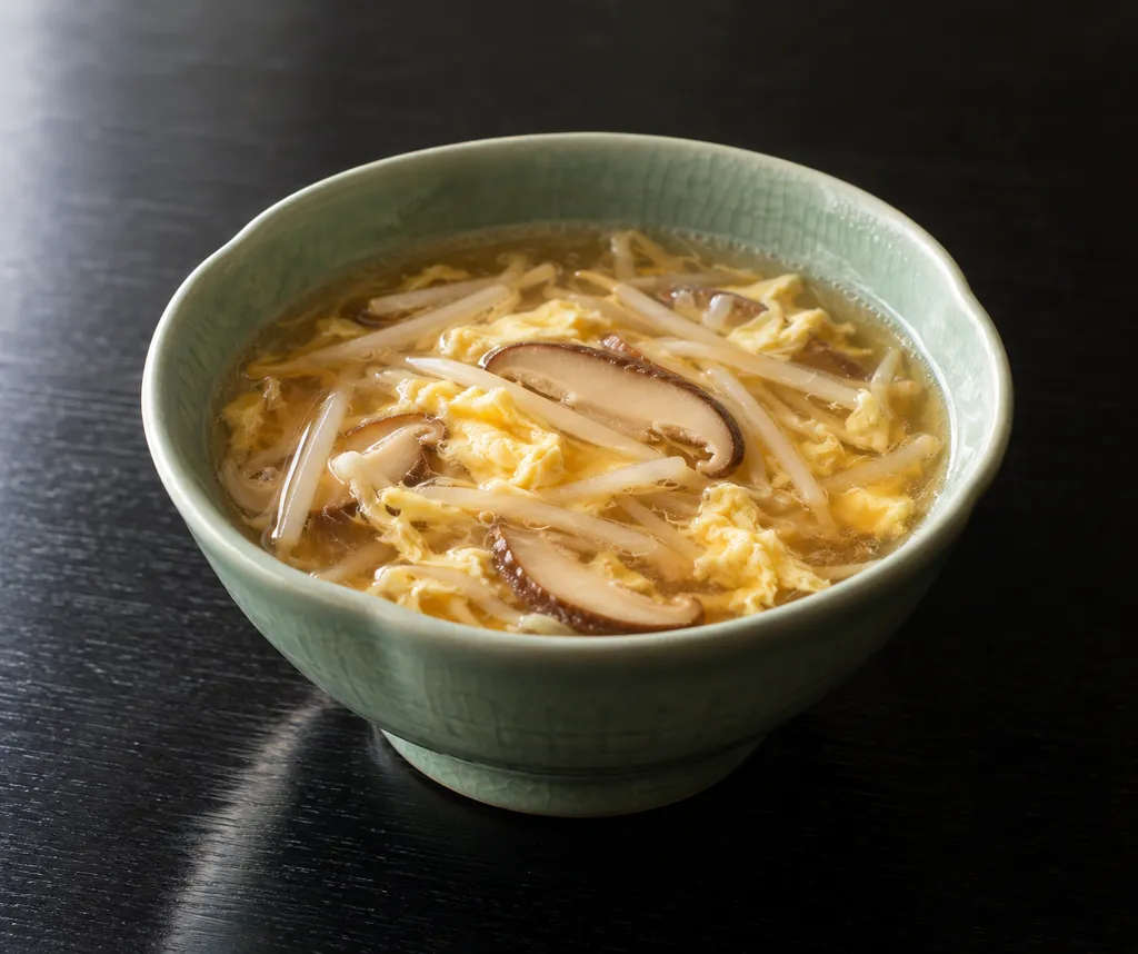 もやしとしいたけの中華卵スープの完成イメージ