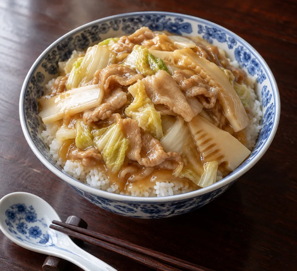 豚バラ肉とたけのこの中華丼の完成イメージ