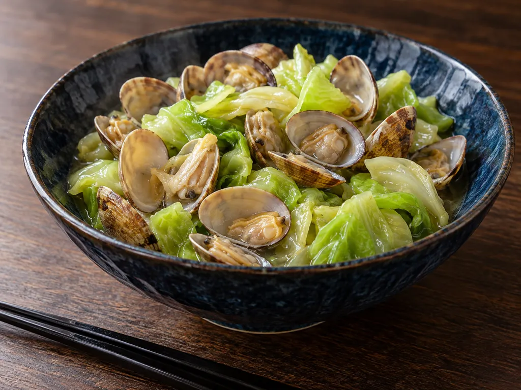 あさりとキャベツの酒蒸し炒めの完成イメージ