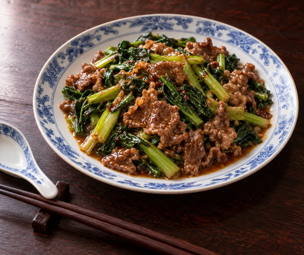 牛肉と小松菜の辛味噌炒めの完成イメージ