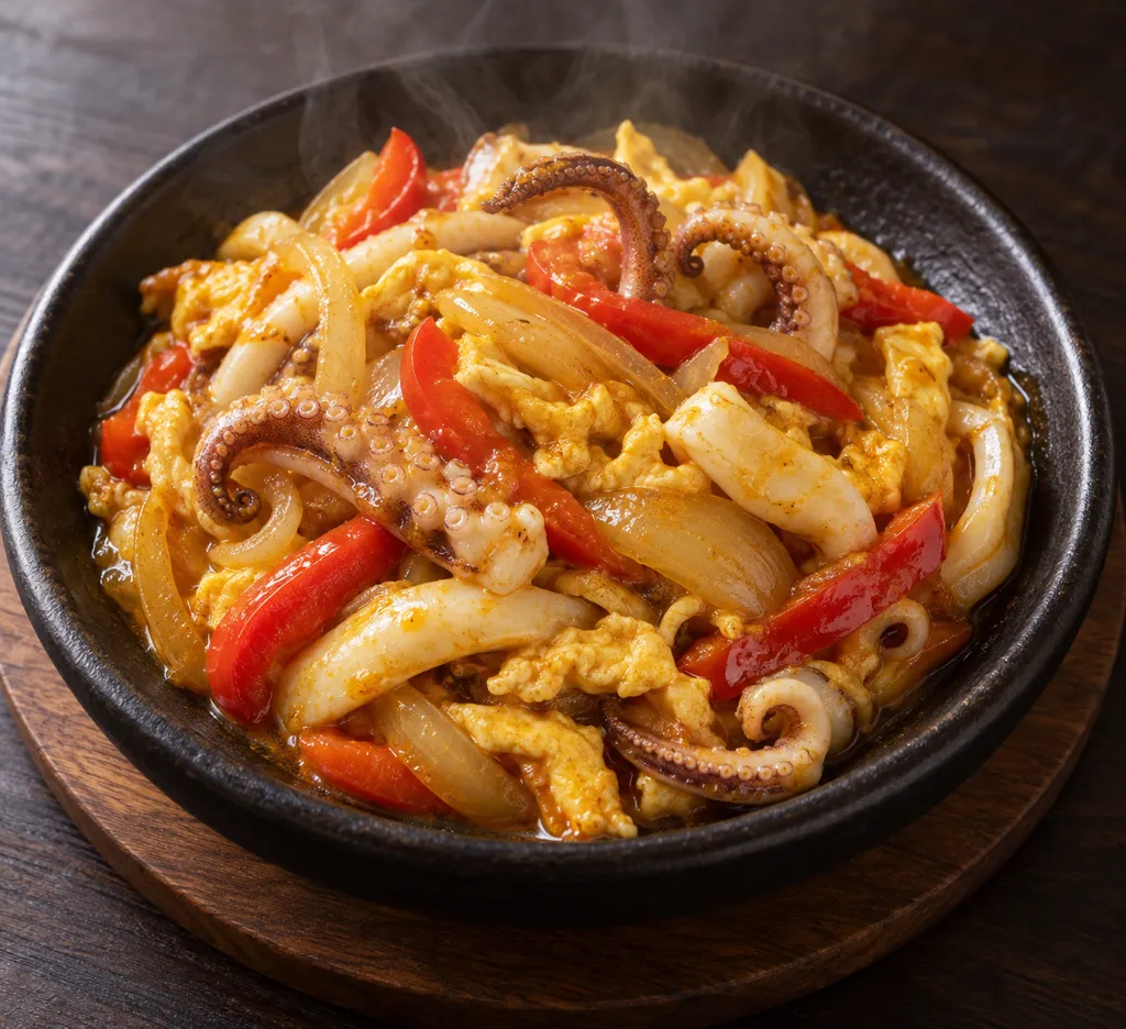 いかとパプリカのタイ風カレー炒めの完成イメージ