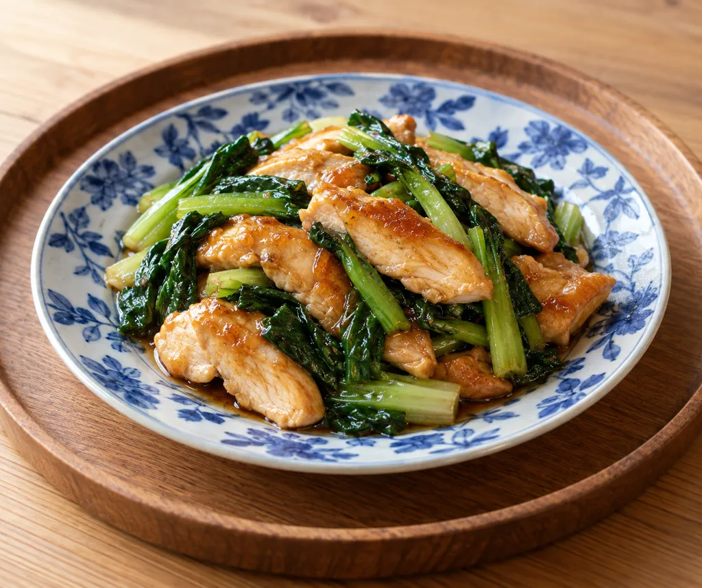 鶏むね肉と小松菜のにんにく南蛮の完成イメージ