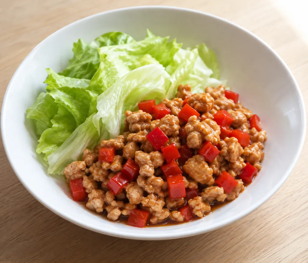 鶏ひき肉とパプリカの中華レタス包みの完成イメージ