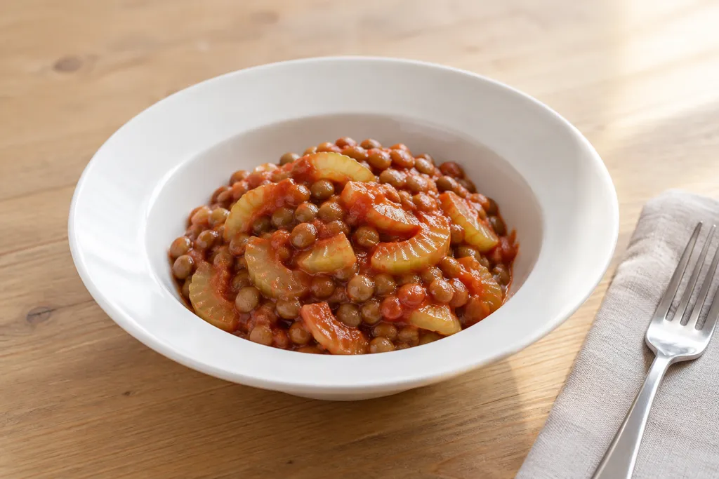 レンズ豆とセロリのケチャップ煮の完成イメージ