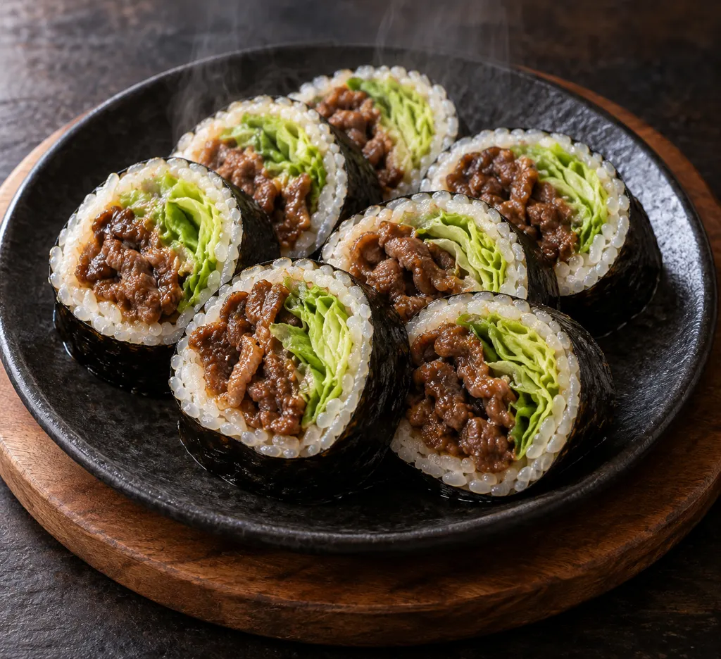 牛薄切り肉とレタスのキンパの完成イメージ