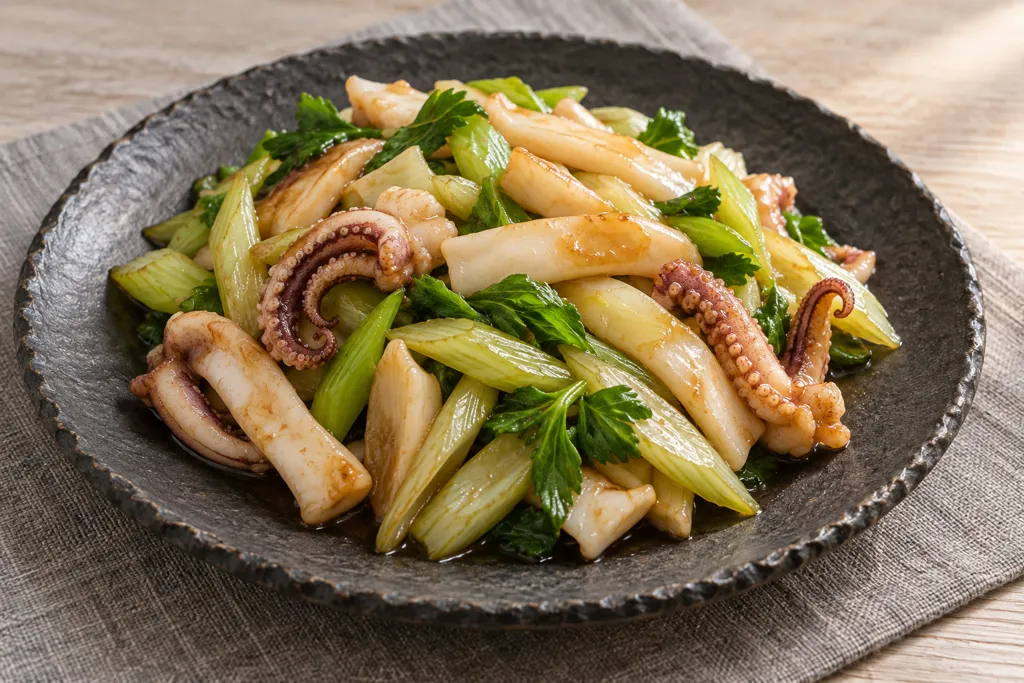 いかとセロリの香ばし醤油炒めの完成イメージ