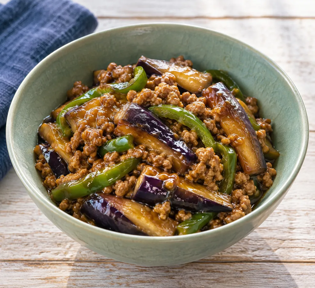 豚ひき肉となすの味噌炒めの完成イメージ