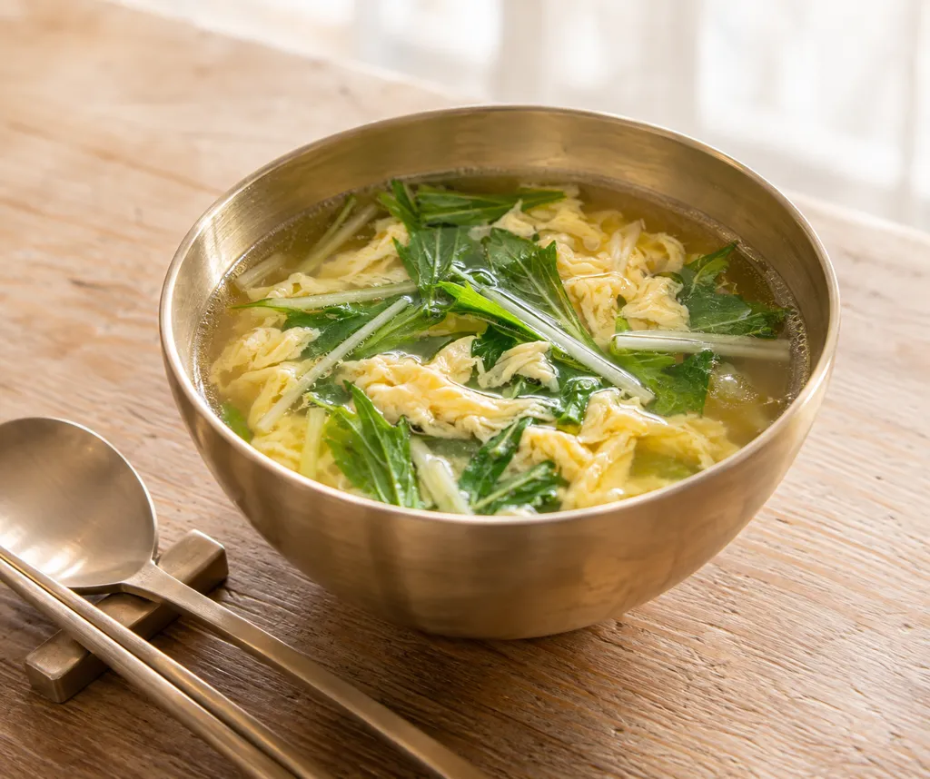 卵と水菜のエスニック酸味スープの完成イメージ