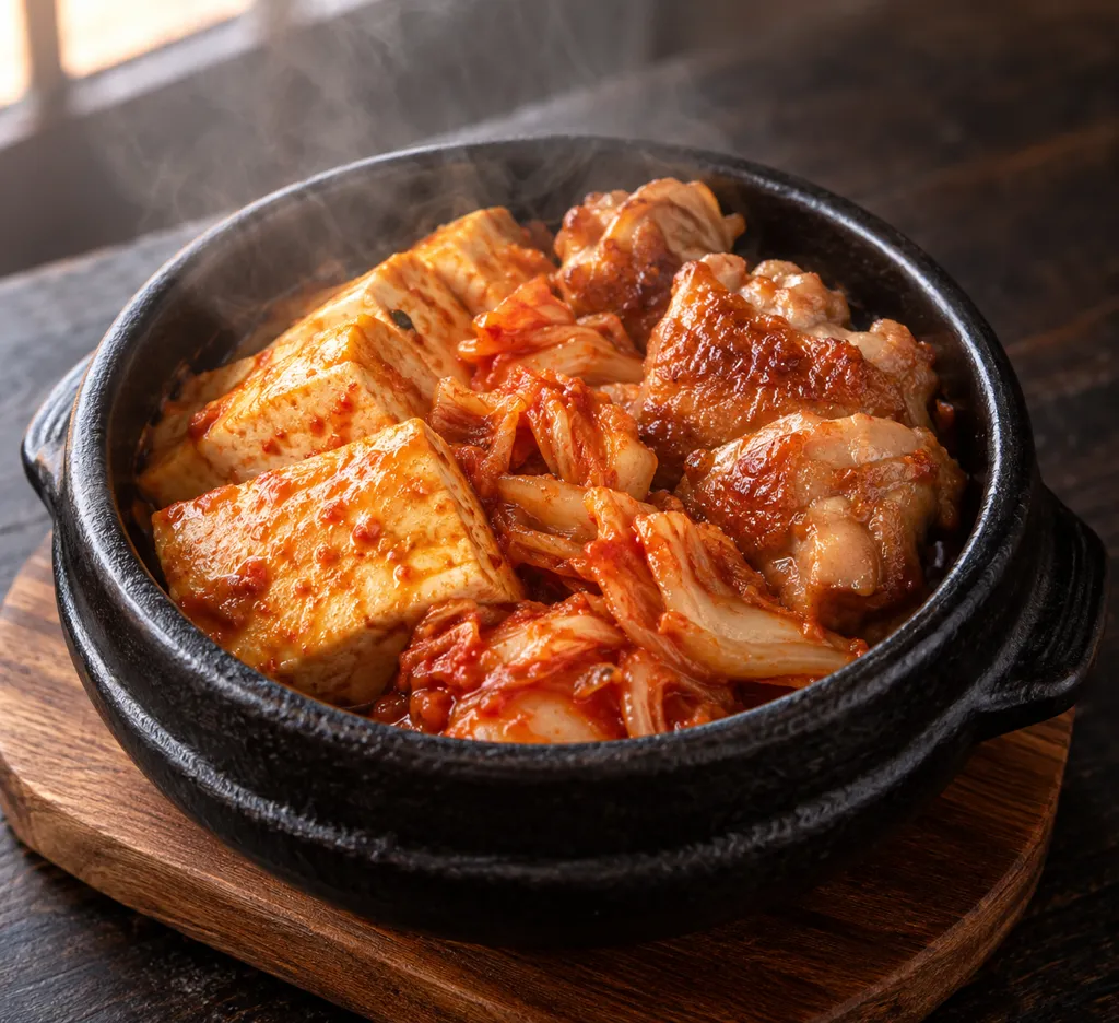豆腐と鶏もも肉のキムチ炒め添えの完成イメージ