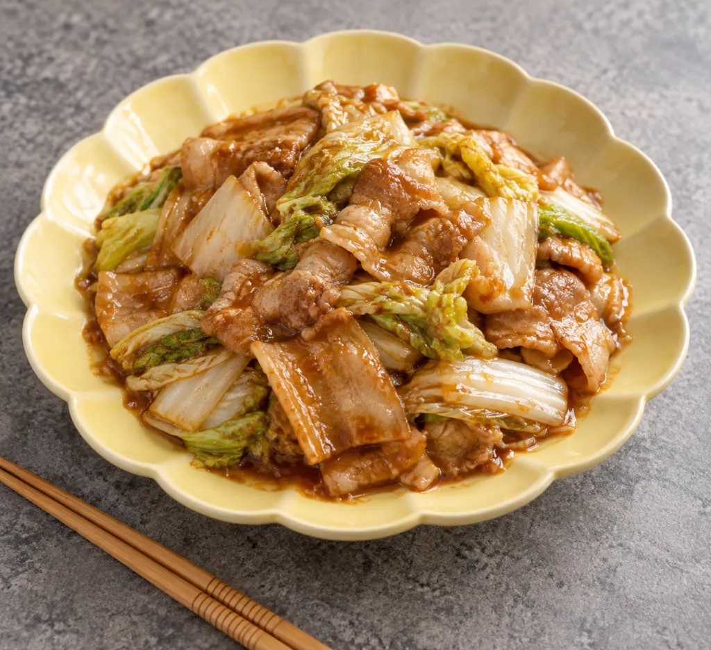 豚バラ肉と白菜の甘辛味噌炒めの完成イメージ