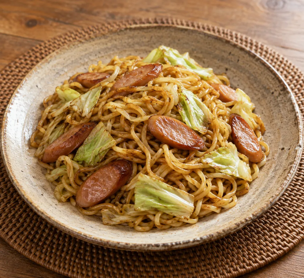 ウインナーとキャベツの焼きそばの完成イメージ