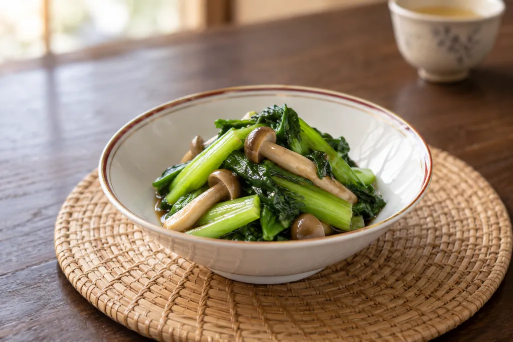 小松菜としめじの中華ごま油和えの完成イメージ