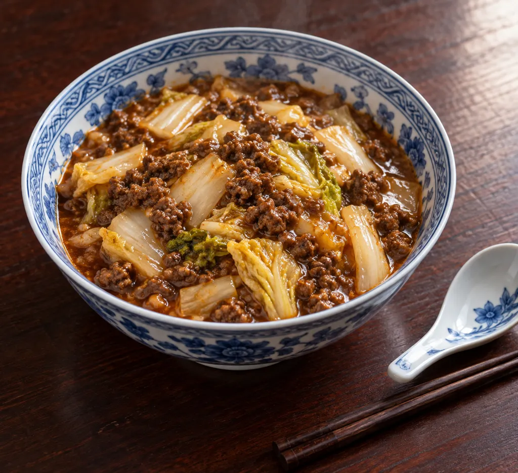 牛ひき肉と白菜の麻婆の完成イメージ