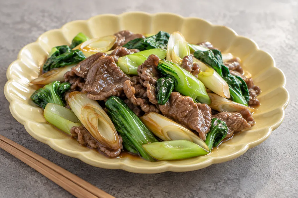 牛もも肉とチンゲン菜の中華炒めの完成イメージ