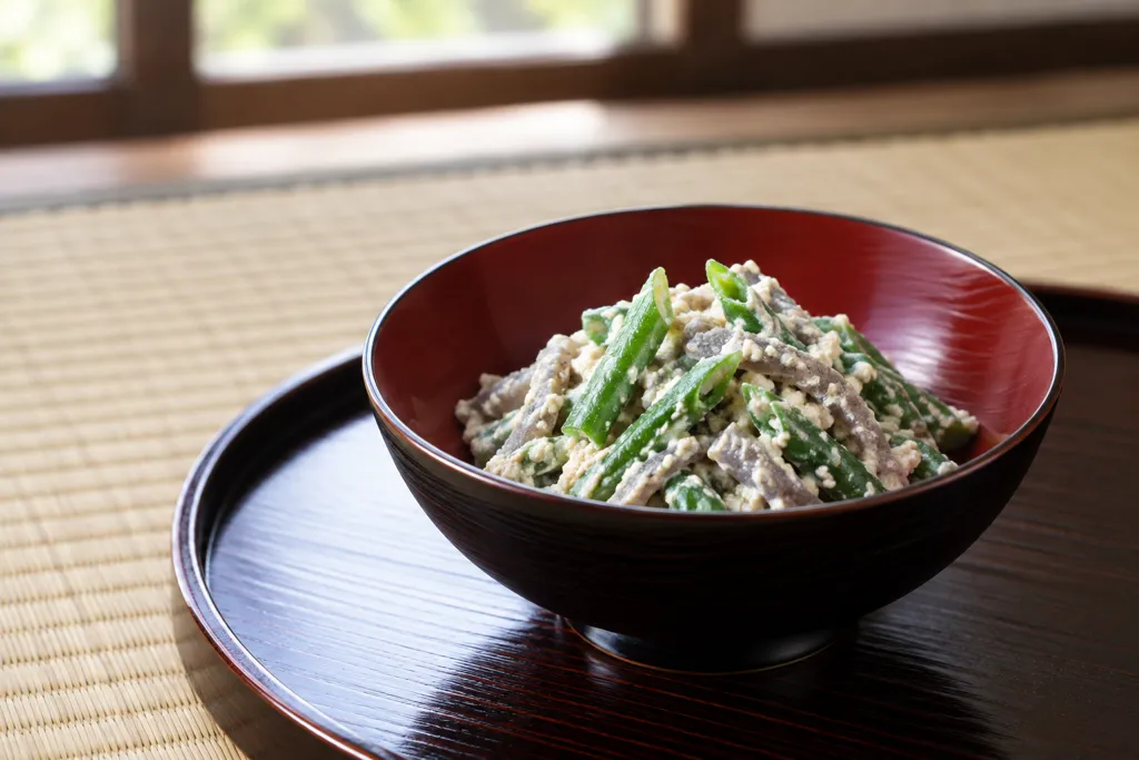 いんげんとこんにゃくの豆腐白和えの完成イメージ